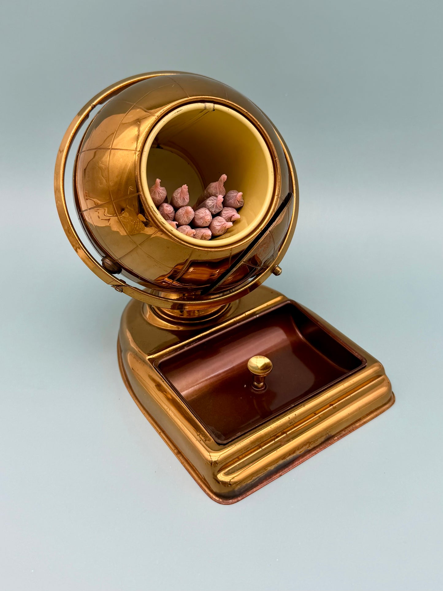 Vintage Brass Globe Cigarette Holder & Ashtray