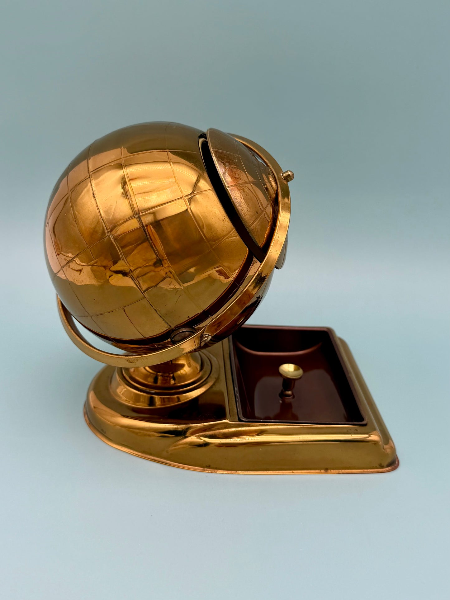 Vintage Brass Globe Cigarette Holder & Ashtray