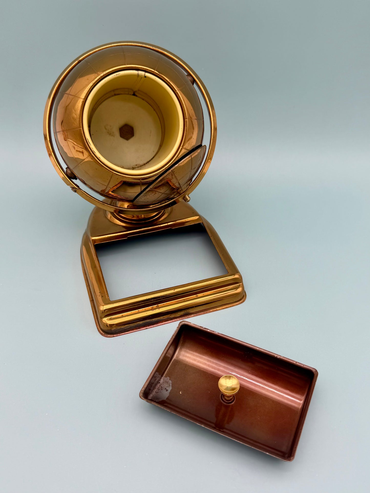 Vintage Brass Globe Cigarette Holder & Ashtray
