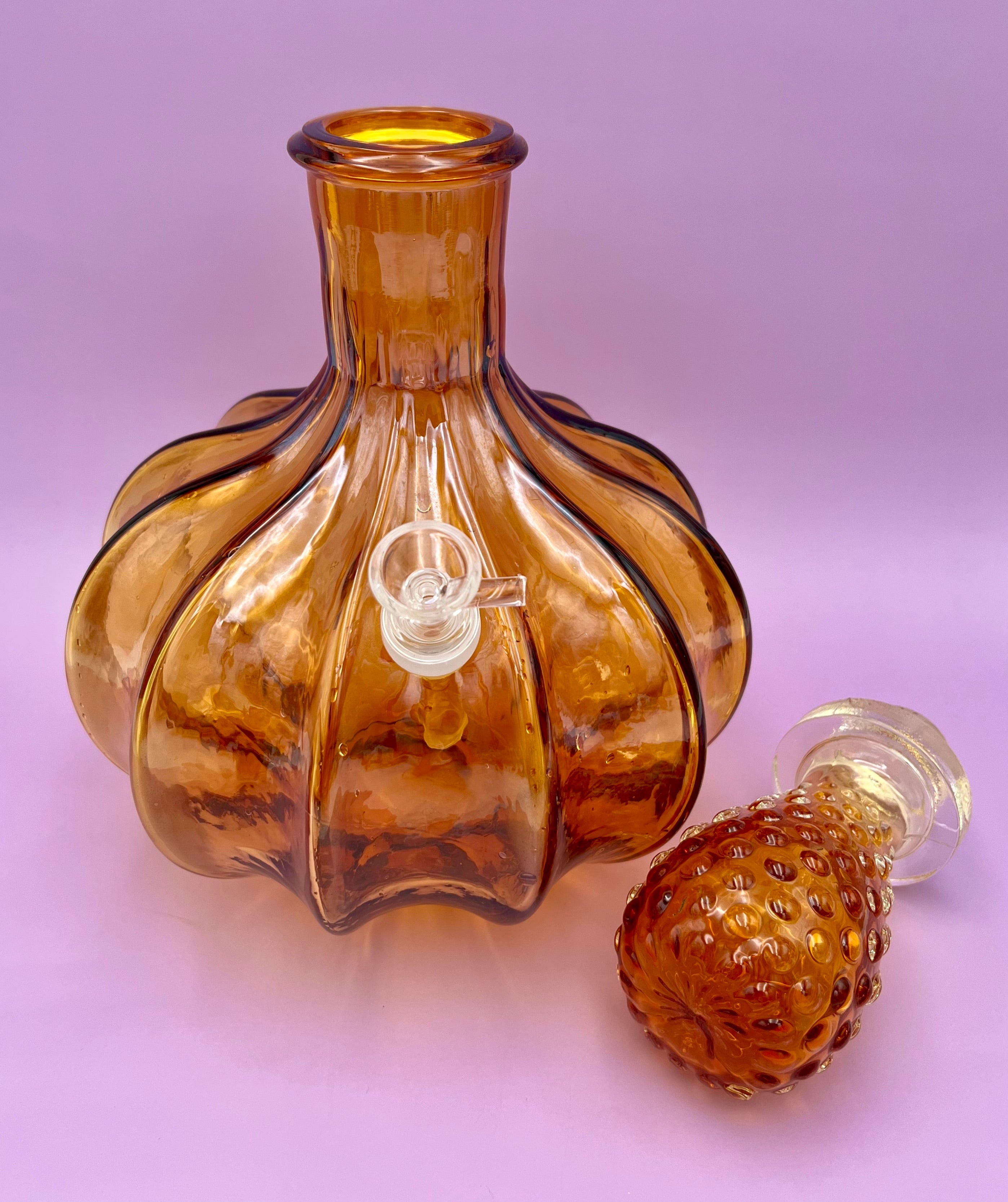 Vintage Amber Viking Glass Genie in the shops Bottle Vase Decanter with Stopper 10