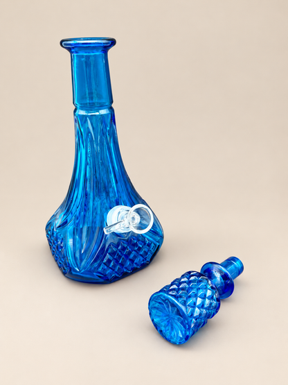 Vesper cobalt blue glass decanter pipe with stopper removed
